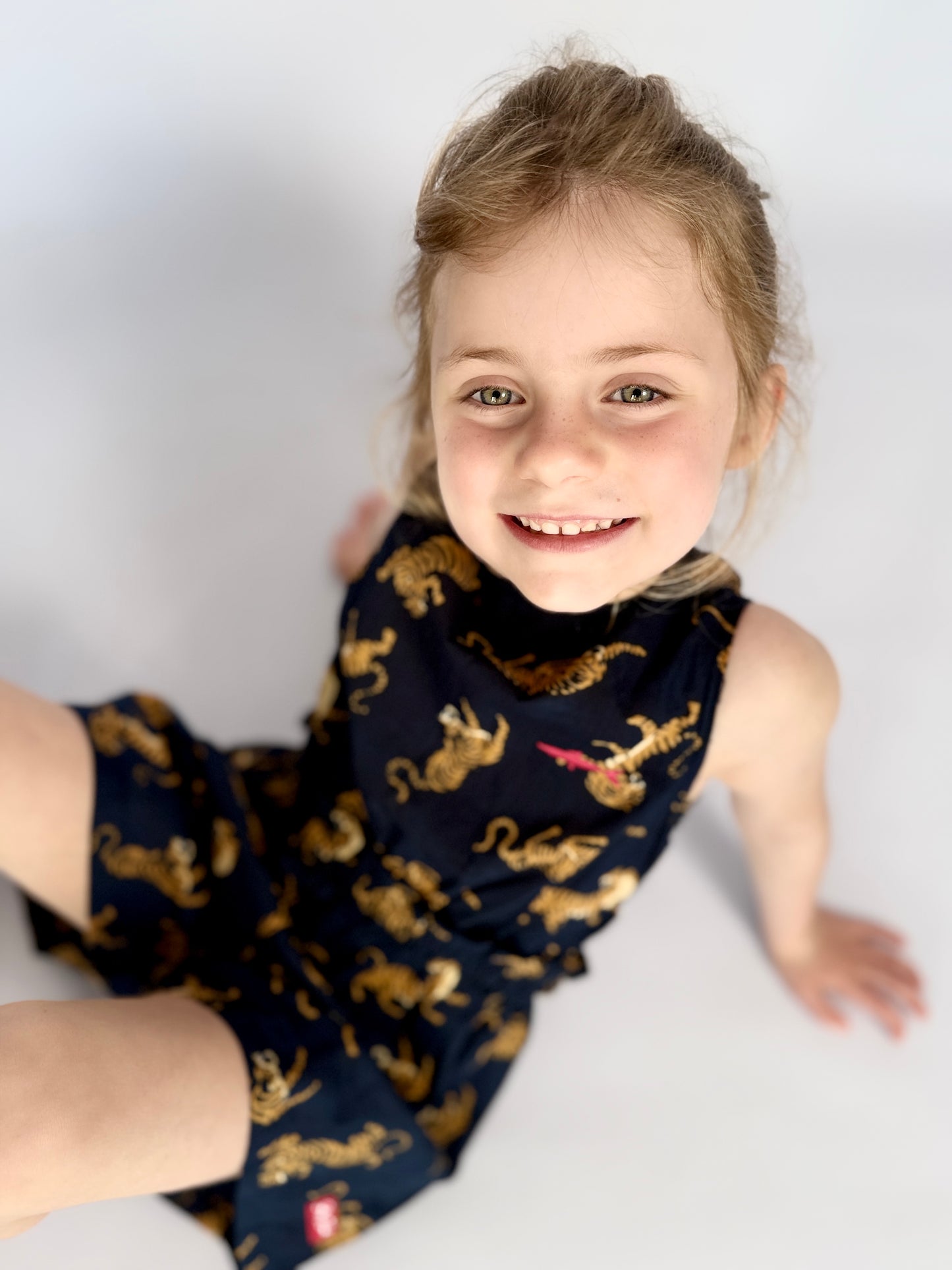 Girls Playsuit - Navy w Orange Tigers