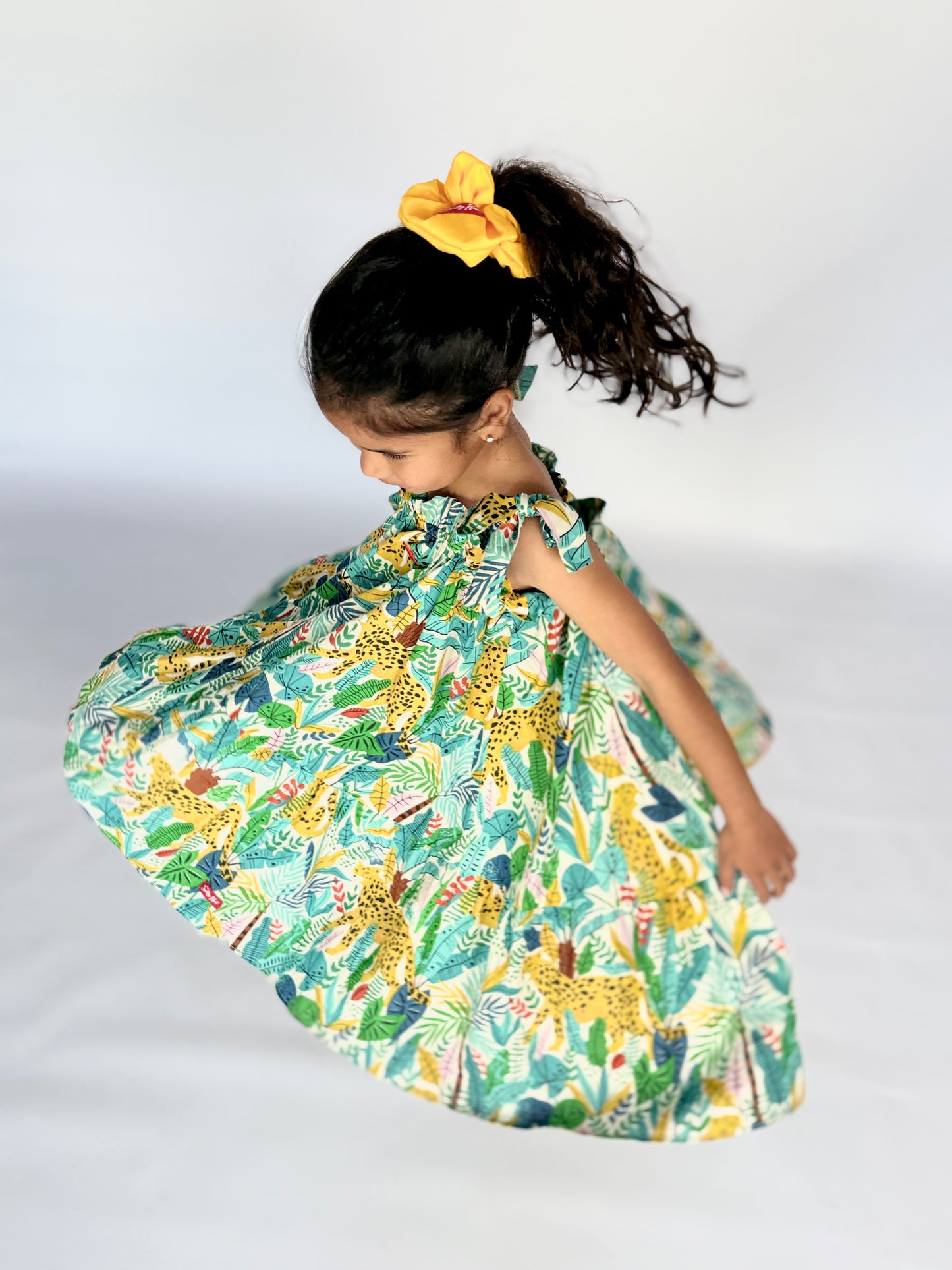 Girls Swirly Dress - Blue and Green Wild Africa