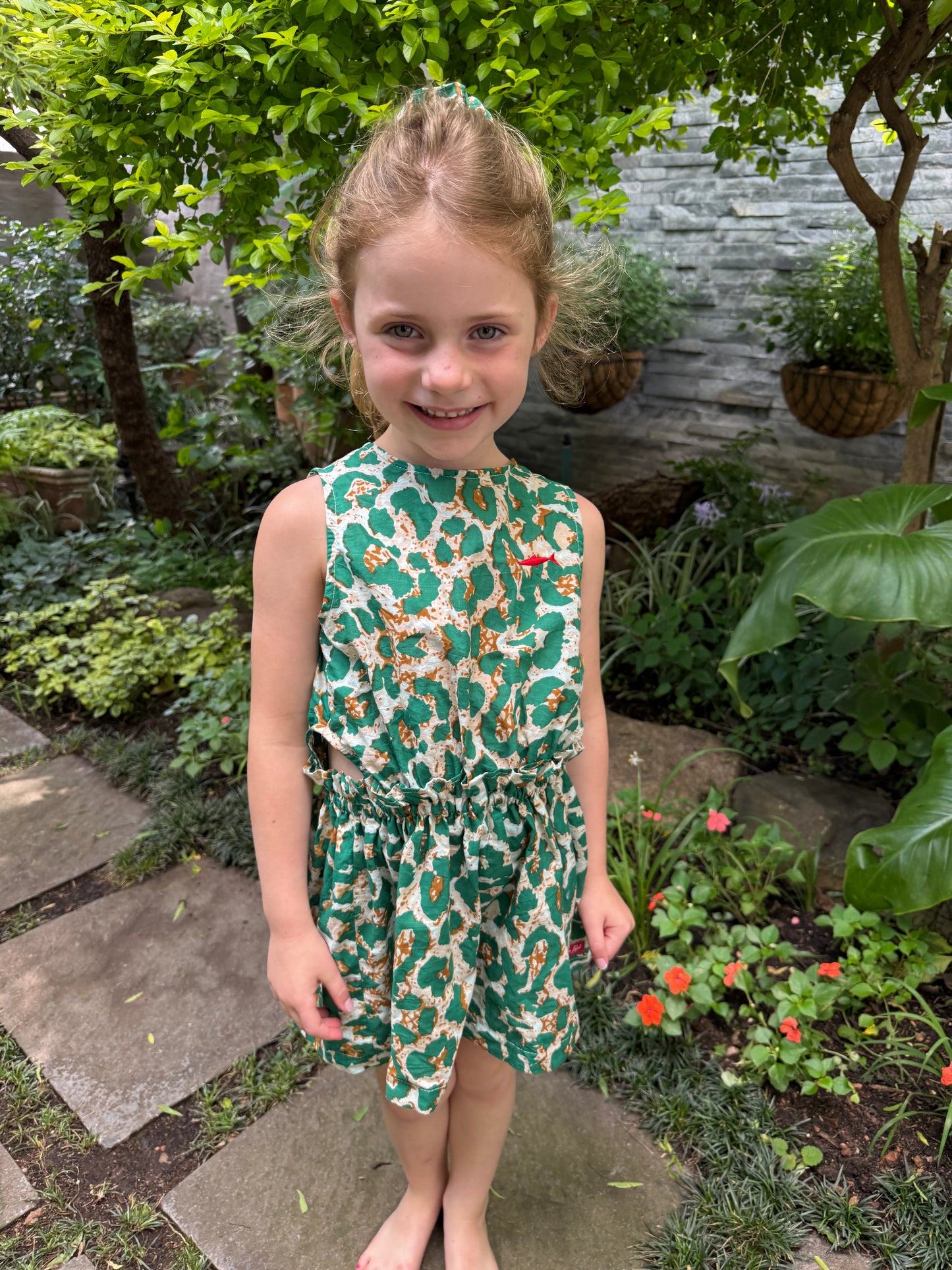 Girls Playsuit - Green Animal Print