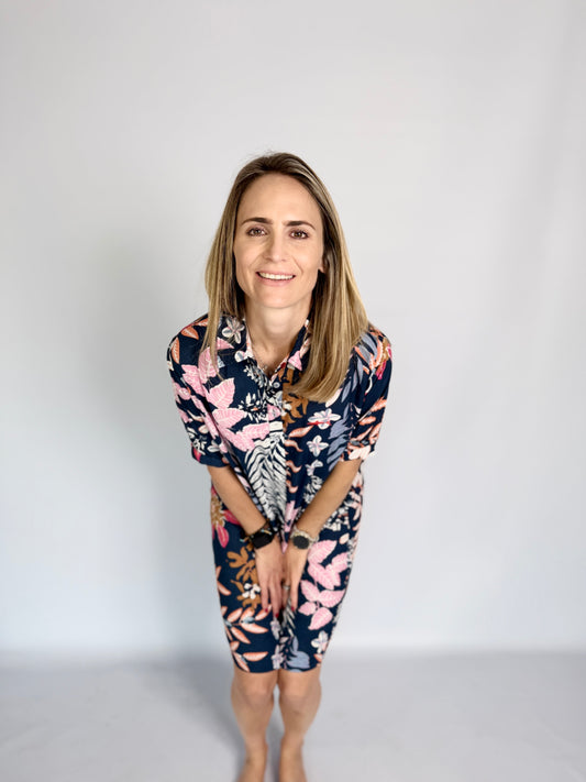 Ladies Shirt Dress - Blue Botanic