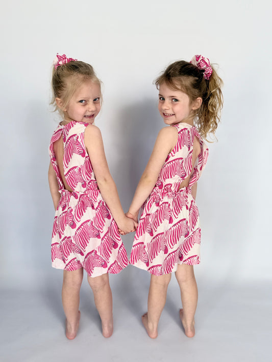 Girls Playsuit - Pink Zebra