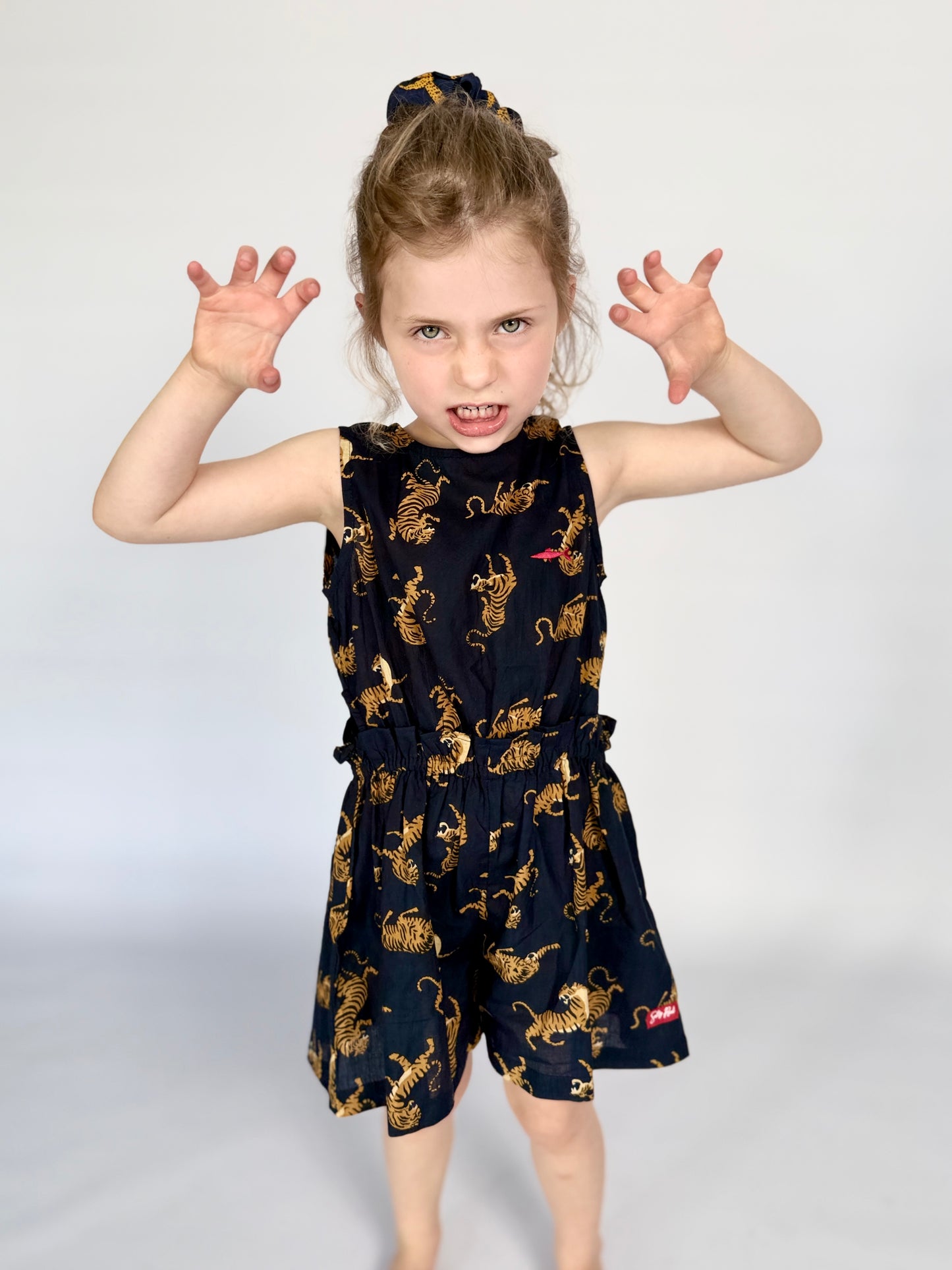 Girls Playsuit - Navy w Orange Tigers