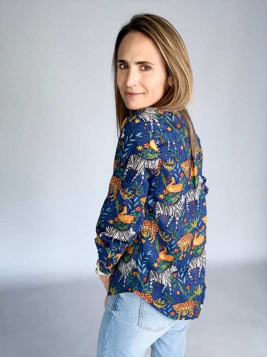 Ladies Shirt - Blue Wild Safari