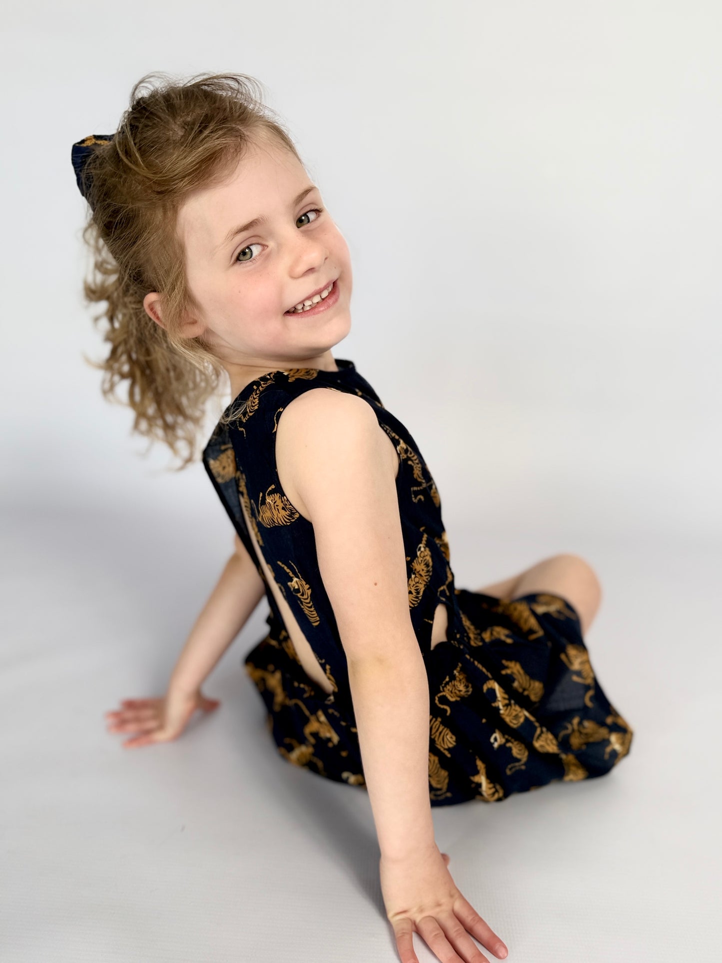 Girls Playsuit - Navy w Orange Tigers