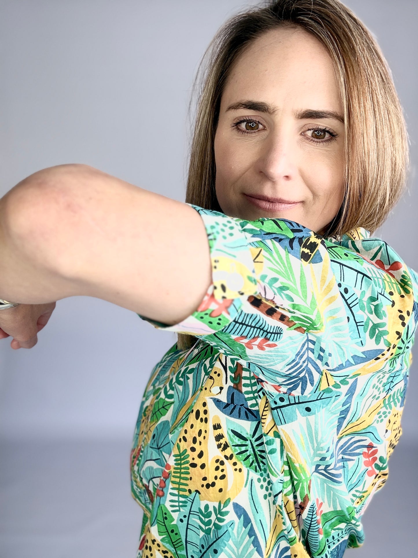 Ladies Shirt Dress - Blue and Green Wild Africa