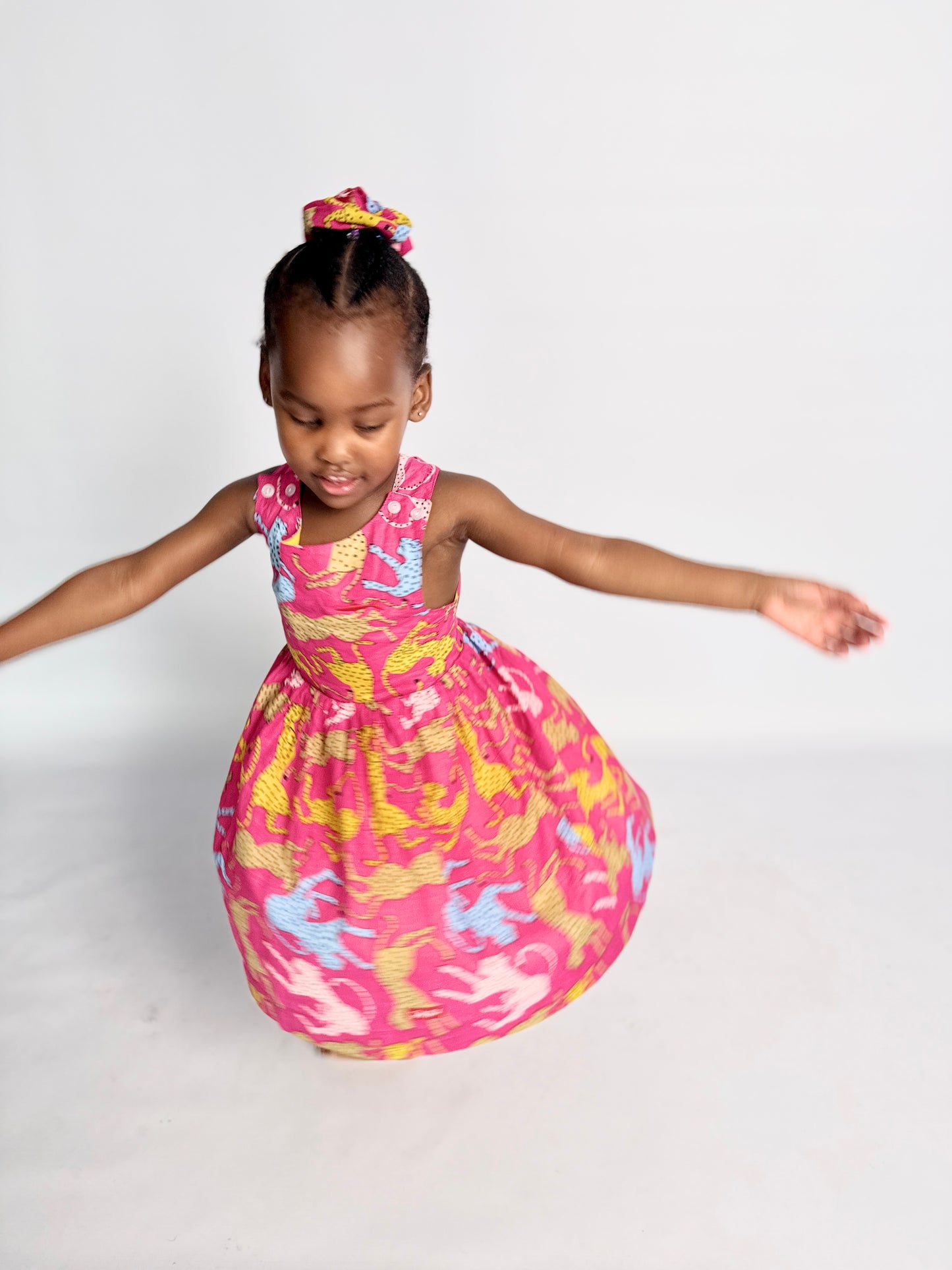 Girls Criss Cross back Dress - Cheetah on Pink