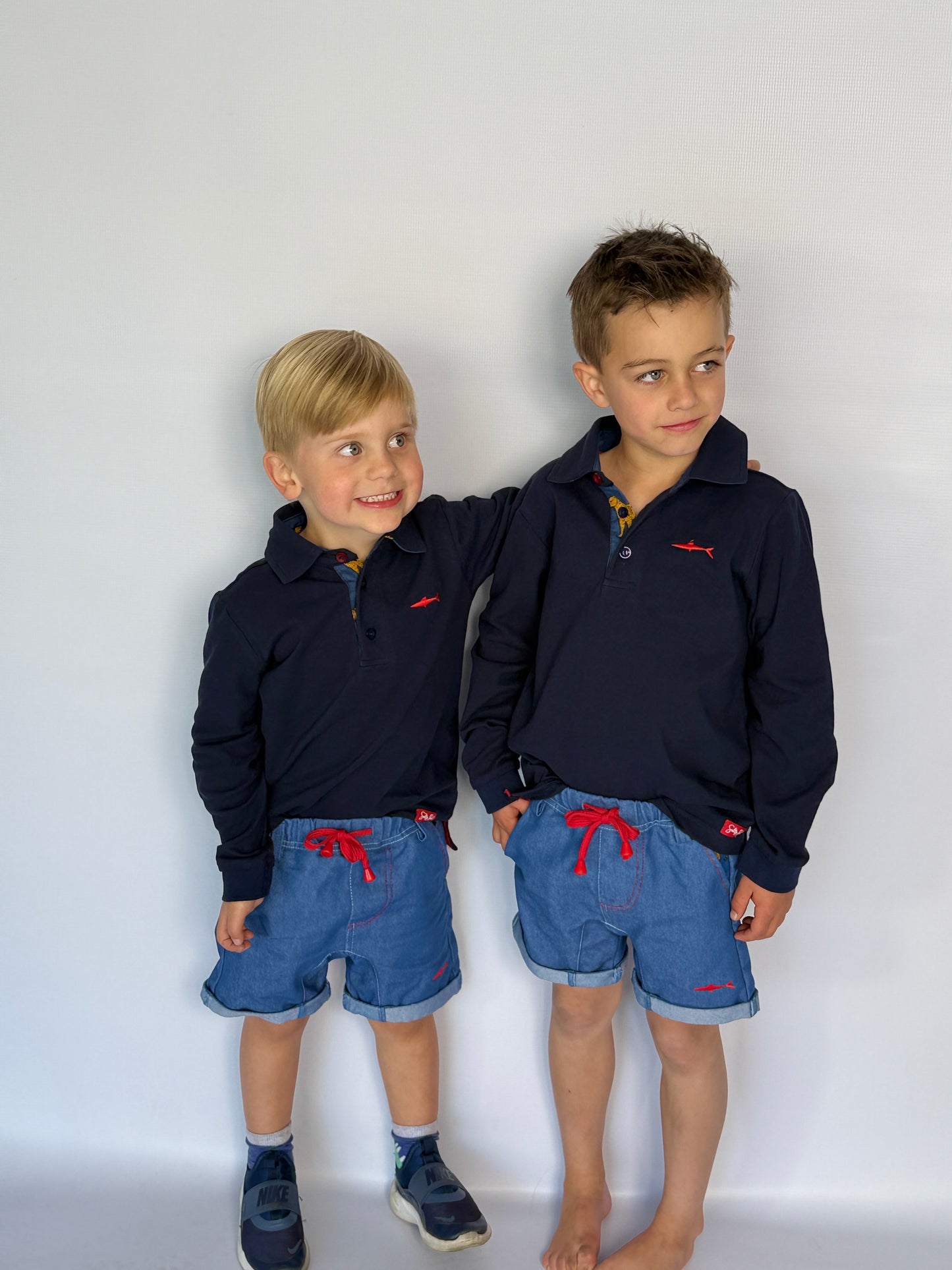 Boys Long Sleeve Golfer - Navy - Navy w Orange Leopard Insert