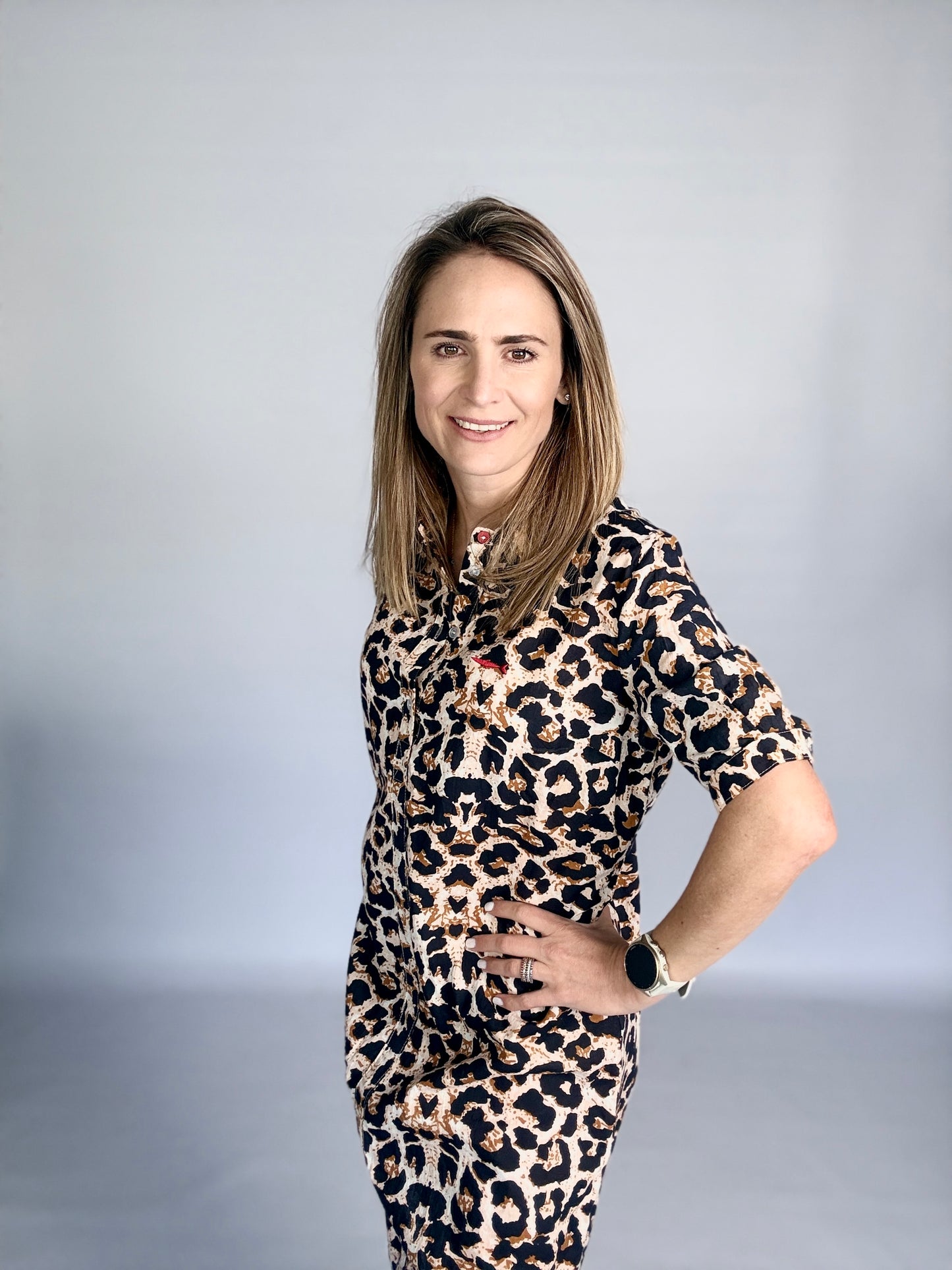 Ladies Shirt Dress - Navy Animal Print