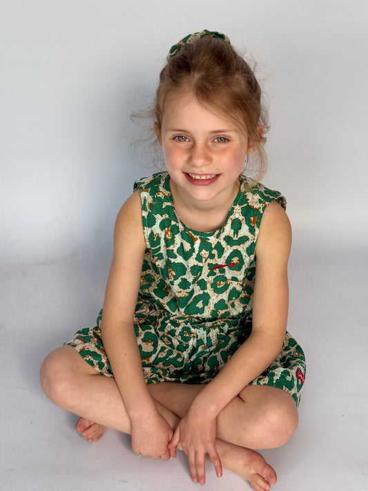 Girls Playsuit - Green Animal Print