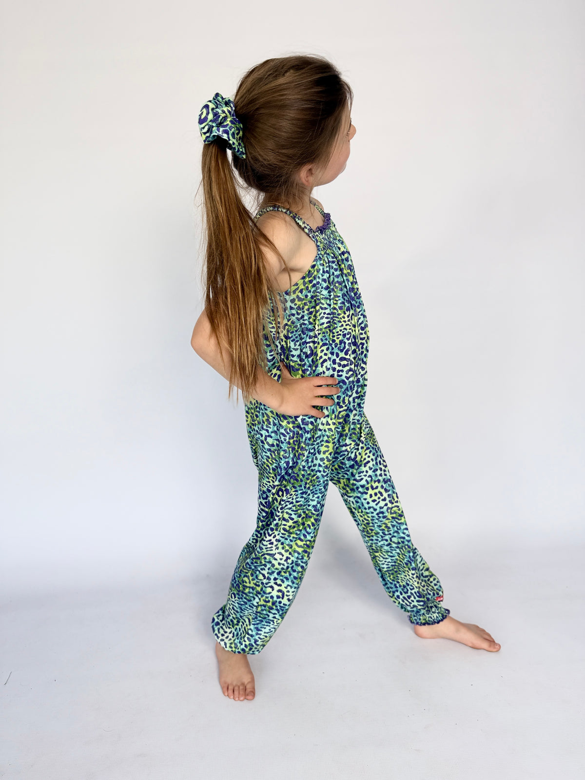 Girls Jumpsuit - Vibrant Aqua Animal Print