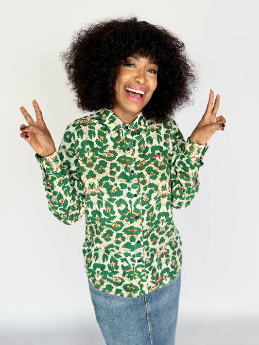 Ladies Shirt - Green Animal Print