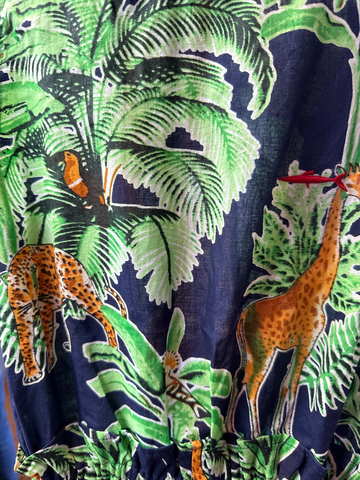 Girls Playsuit - Navy w Green Giraffe