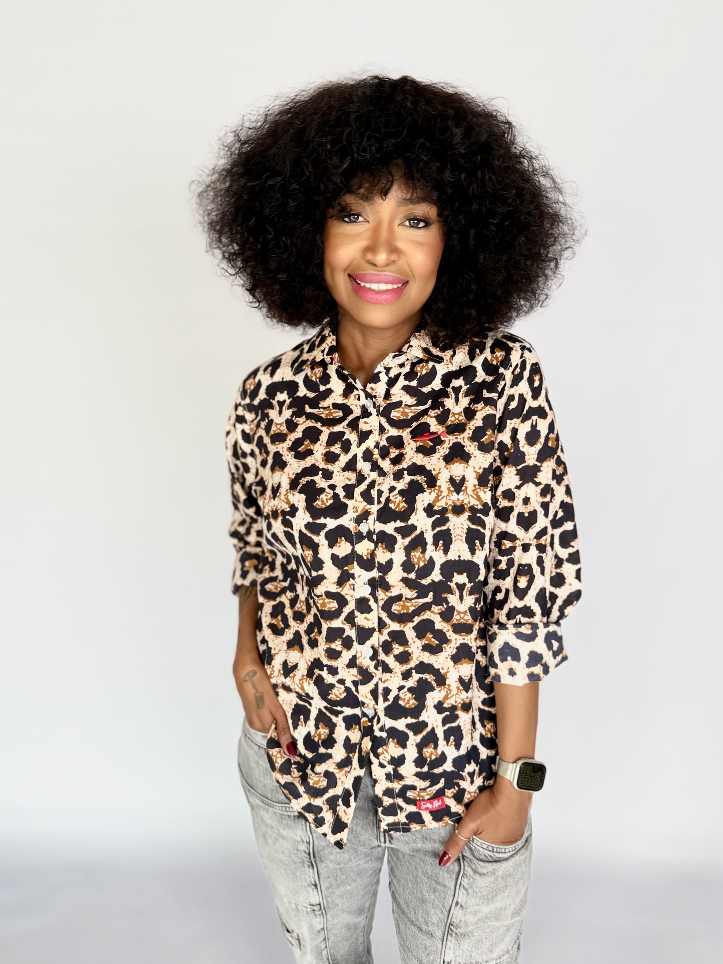 Ladies Shirt - Navy Animal Print