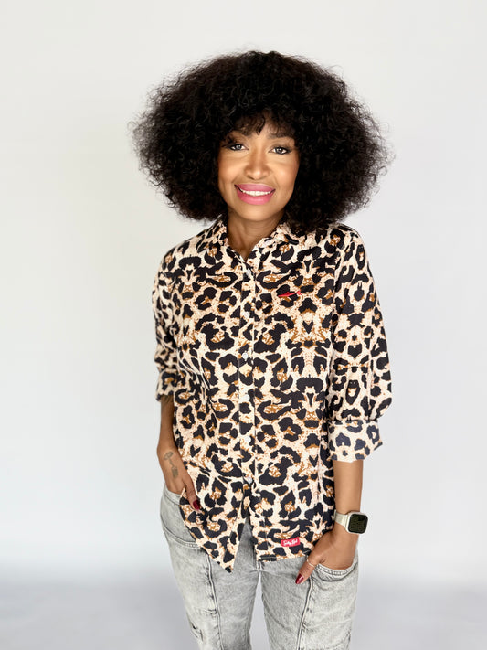 Ladies Shirt - Navy Animal Print