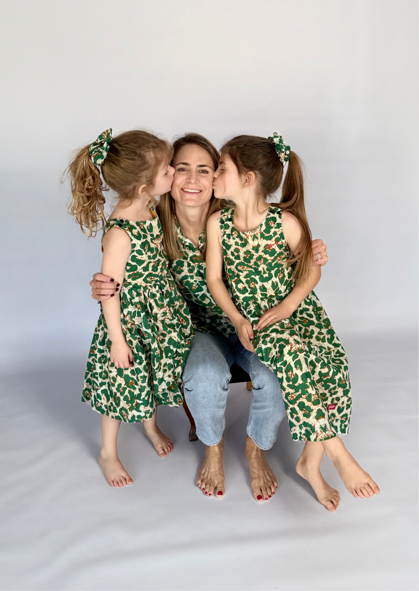 Girls Criss Cross back Dress - Green Animal Print