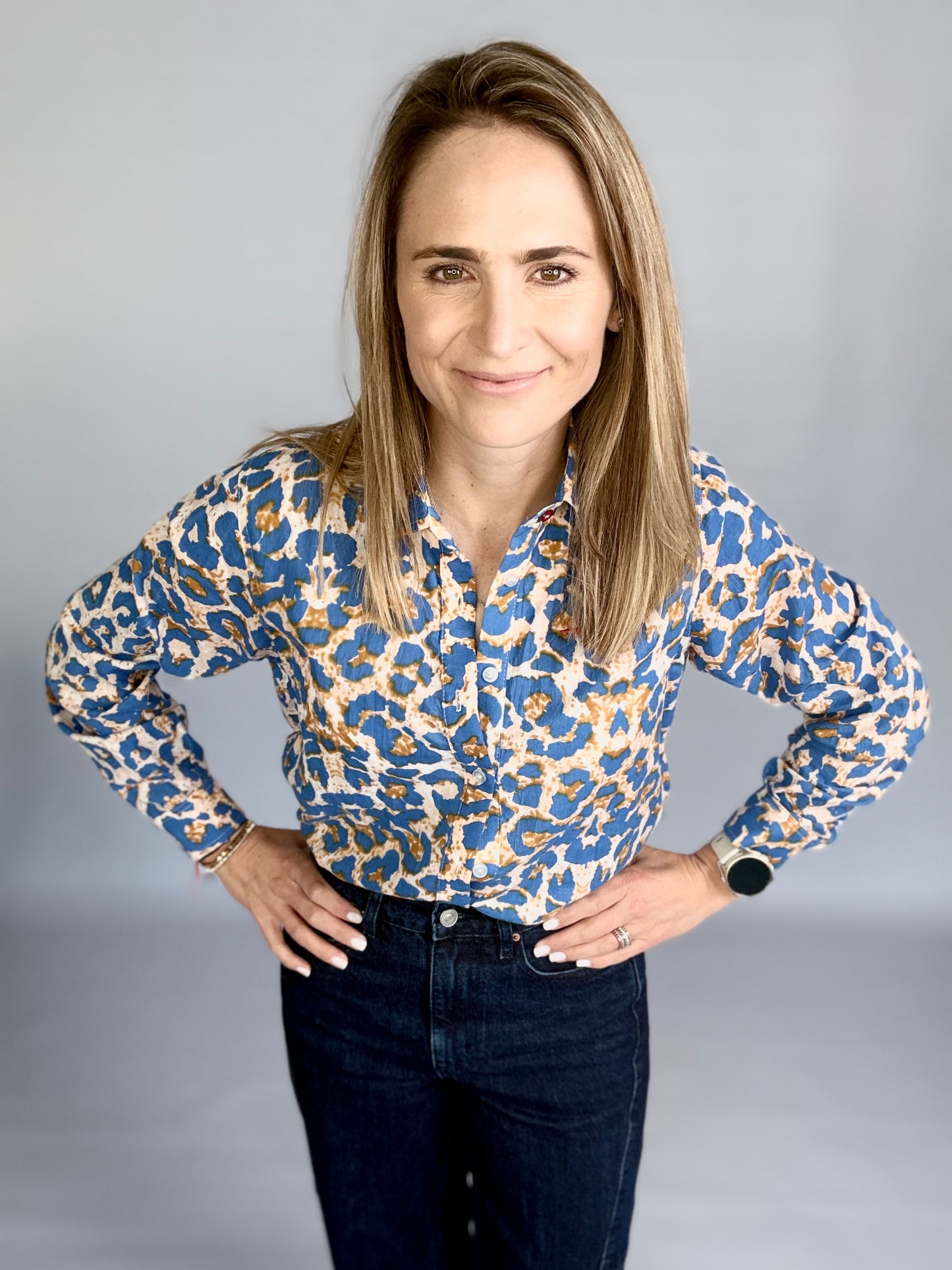 Ladies Shirt - Sky Blue Animal Print