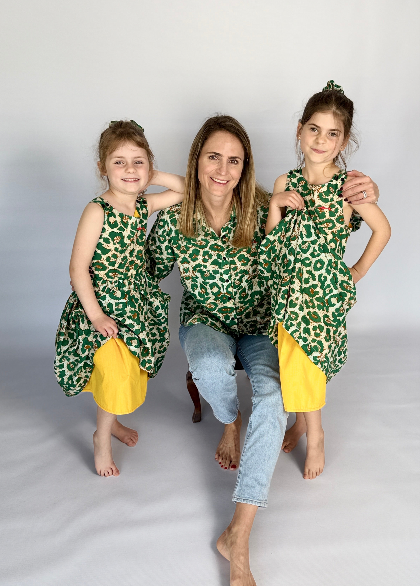 Girls Criss Cross back Dress - Green Animal Print