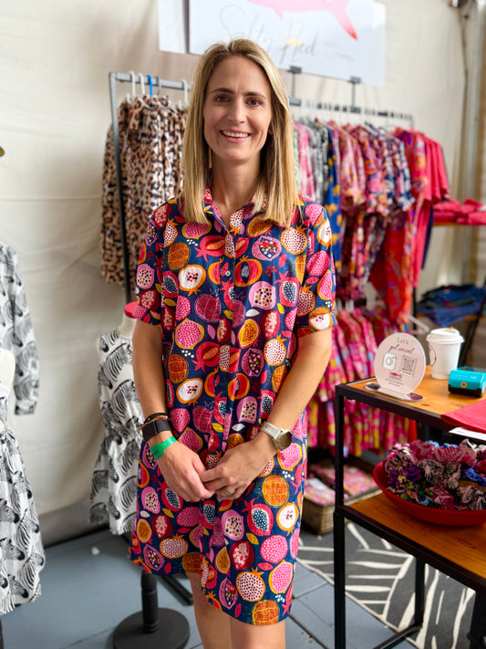 Ladies Shirt Dress - Pomegranates