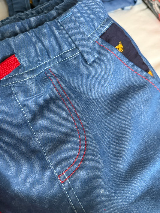 Boys Smart Shorts - Navy Denim - Navy w Orange Leopards Insert