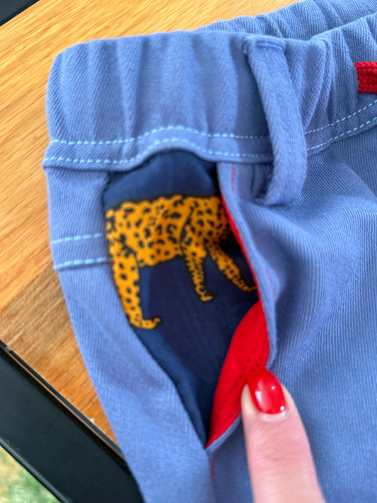 Boys Smart Shorts - Mid Blue - Navy w Orange Leopards Insert