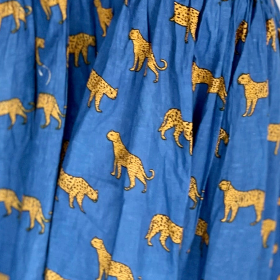 Ladies Shirt Dress - Royal Blue w Orange Leopards