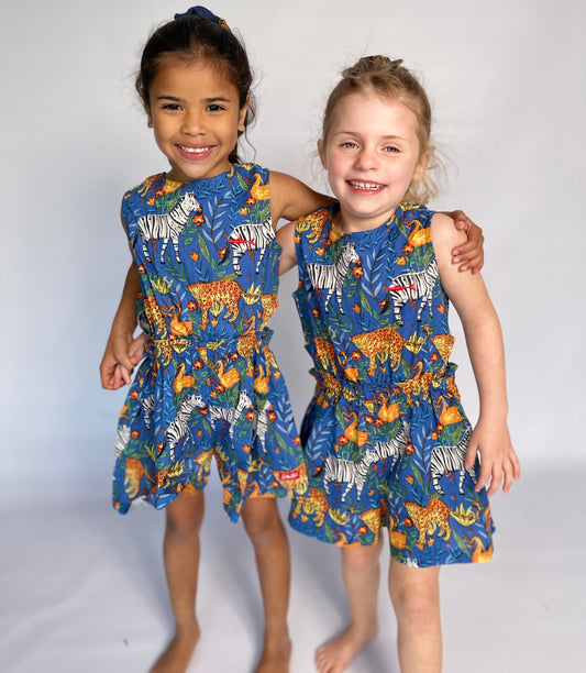 Girls Playsuit - Blue Wild Safari