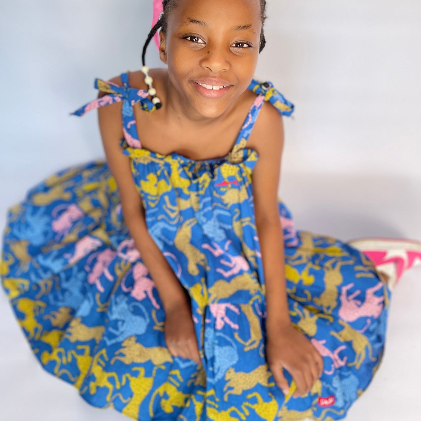 Girls Swirly Dress - Cheetah on Royal Blue