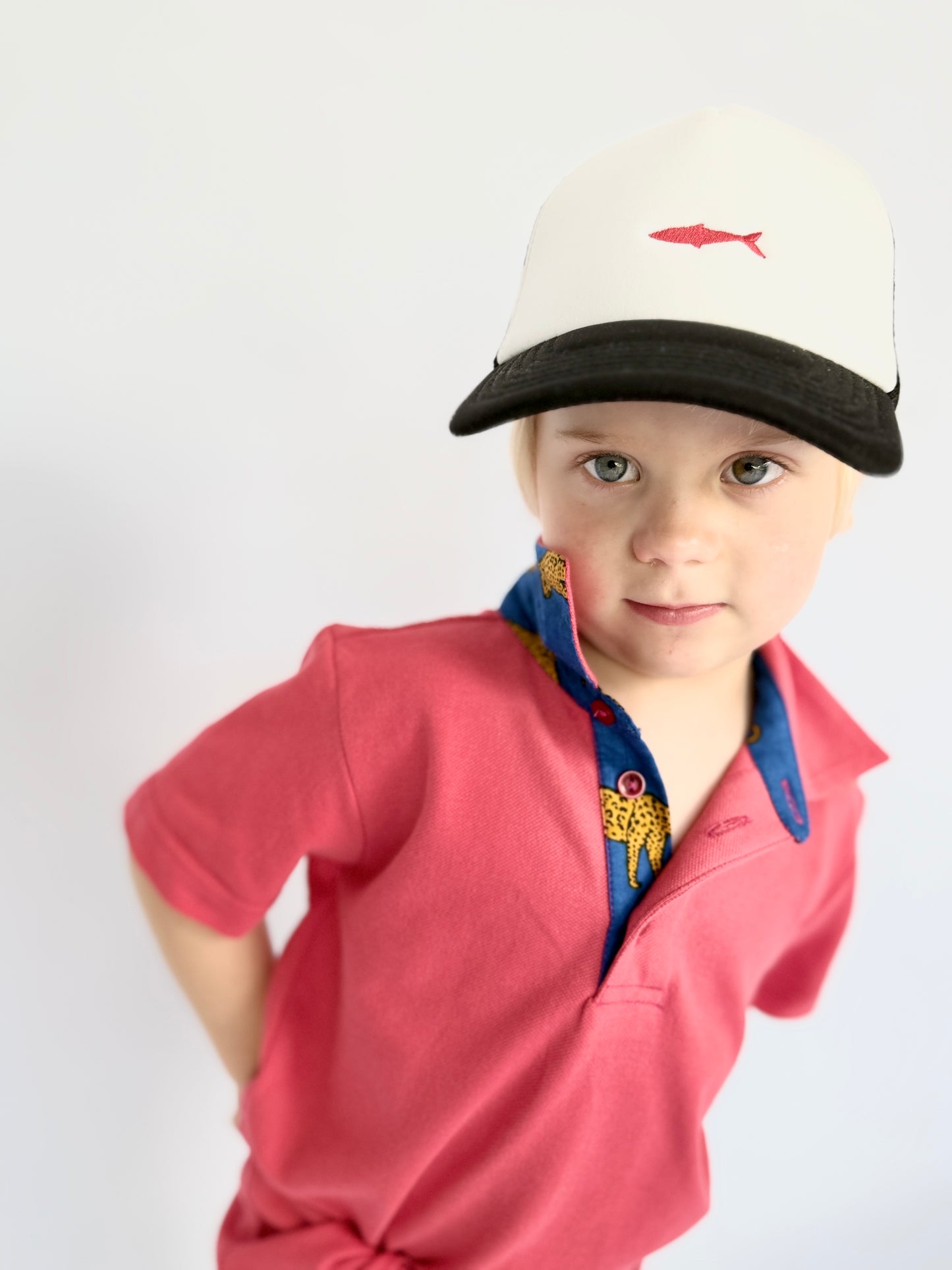 Boys Golfer - Coral - Navy w Orange Leopards Insert