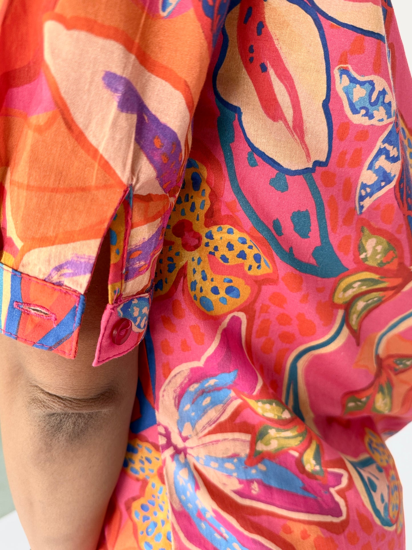 Ladies Shirt Dress - Pink Floral