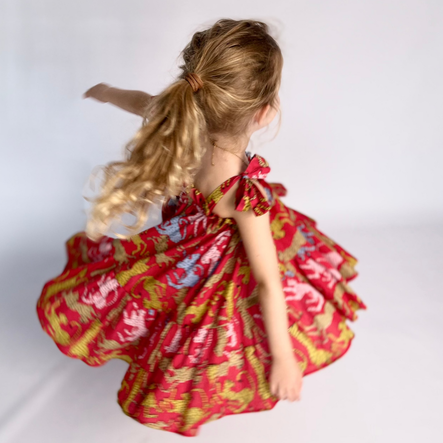 Girls Swirly Dress - Red Christmas Leopard