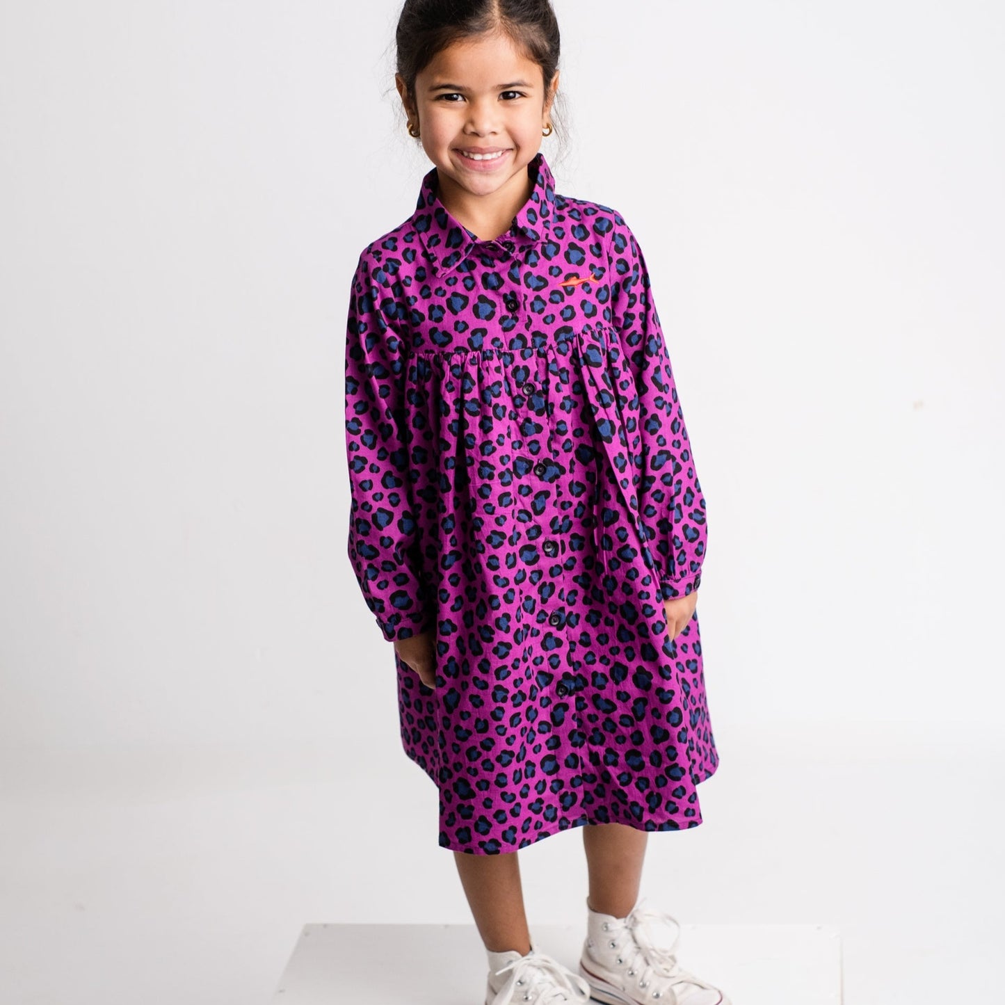 Girls Shirt Dress - Purple Animal Print