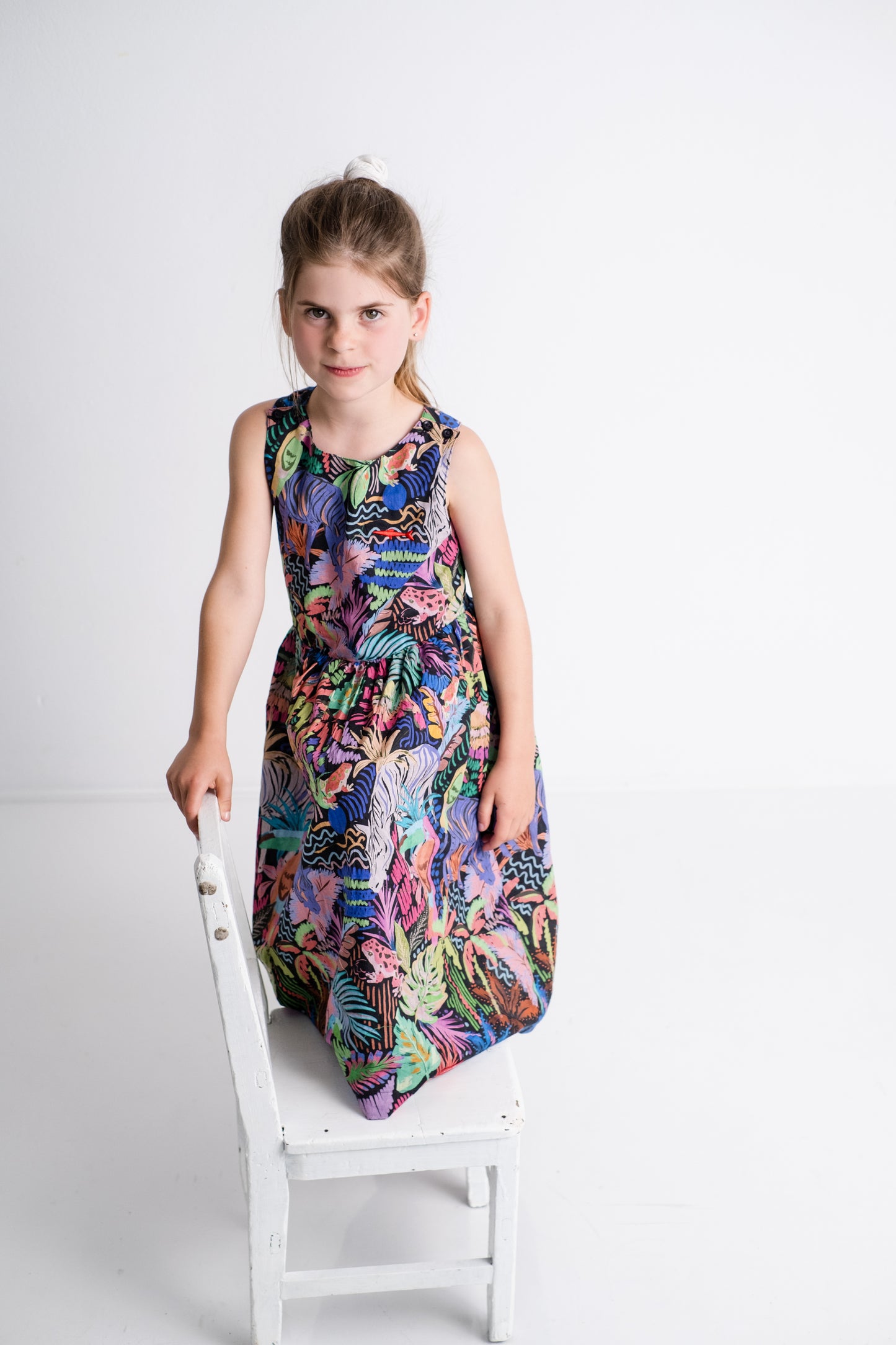 Girls Criss Cross back Dress - Purple Tropical