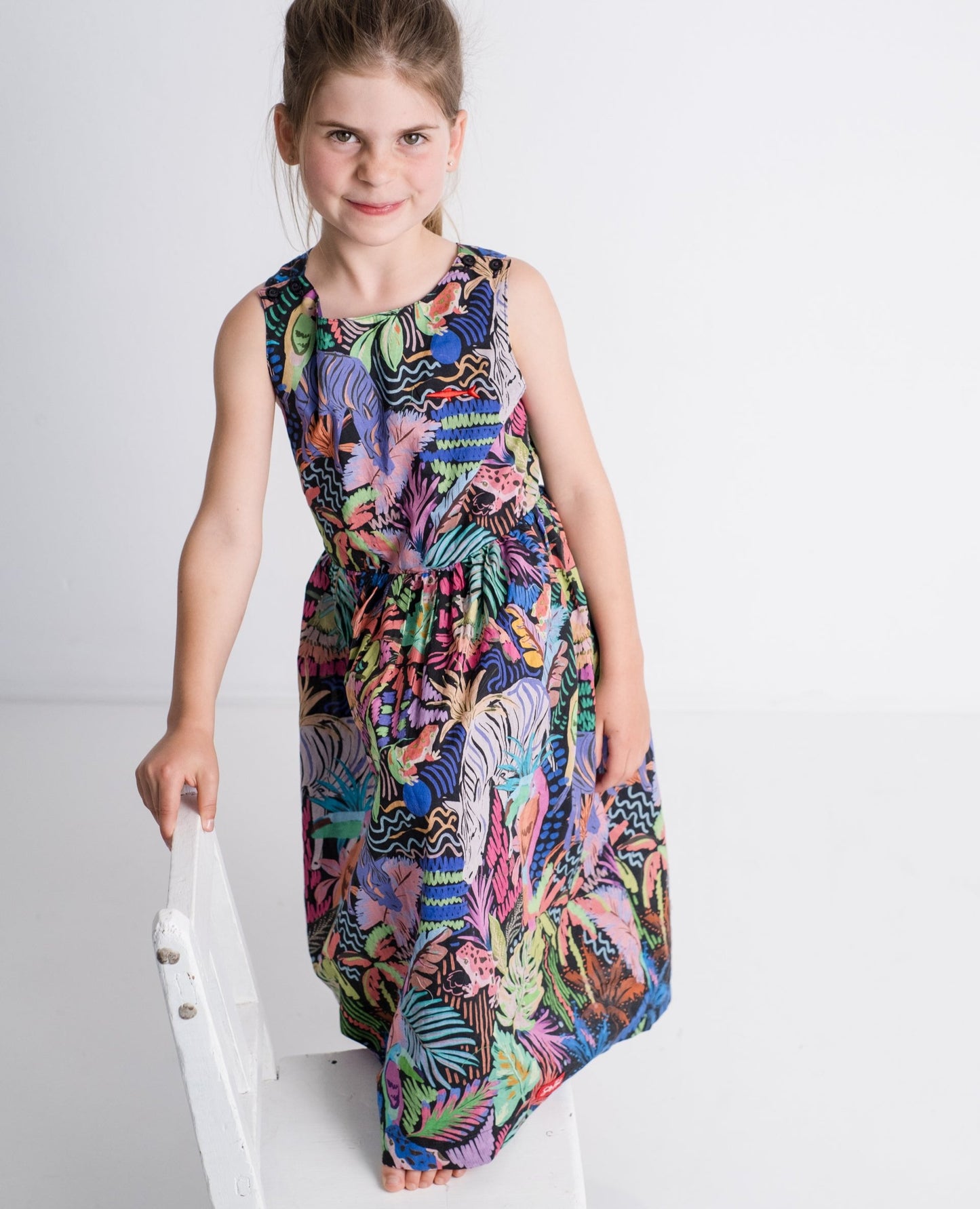 Girls Criss Cross back Dress - Purple Tropical