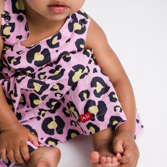 Girls Criss Cross back Dress - Pink and Black Animal Print