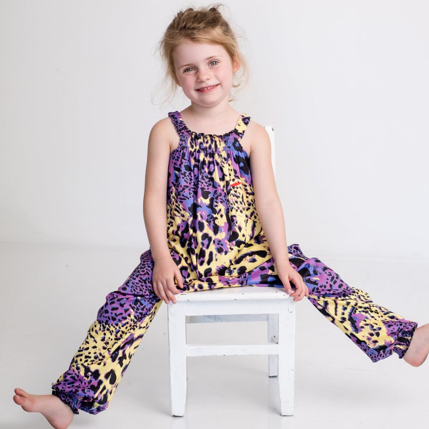 Girls Jumpsuit - Purple and Yellow Animal Print