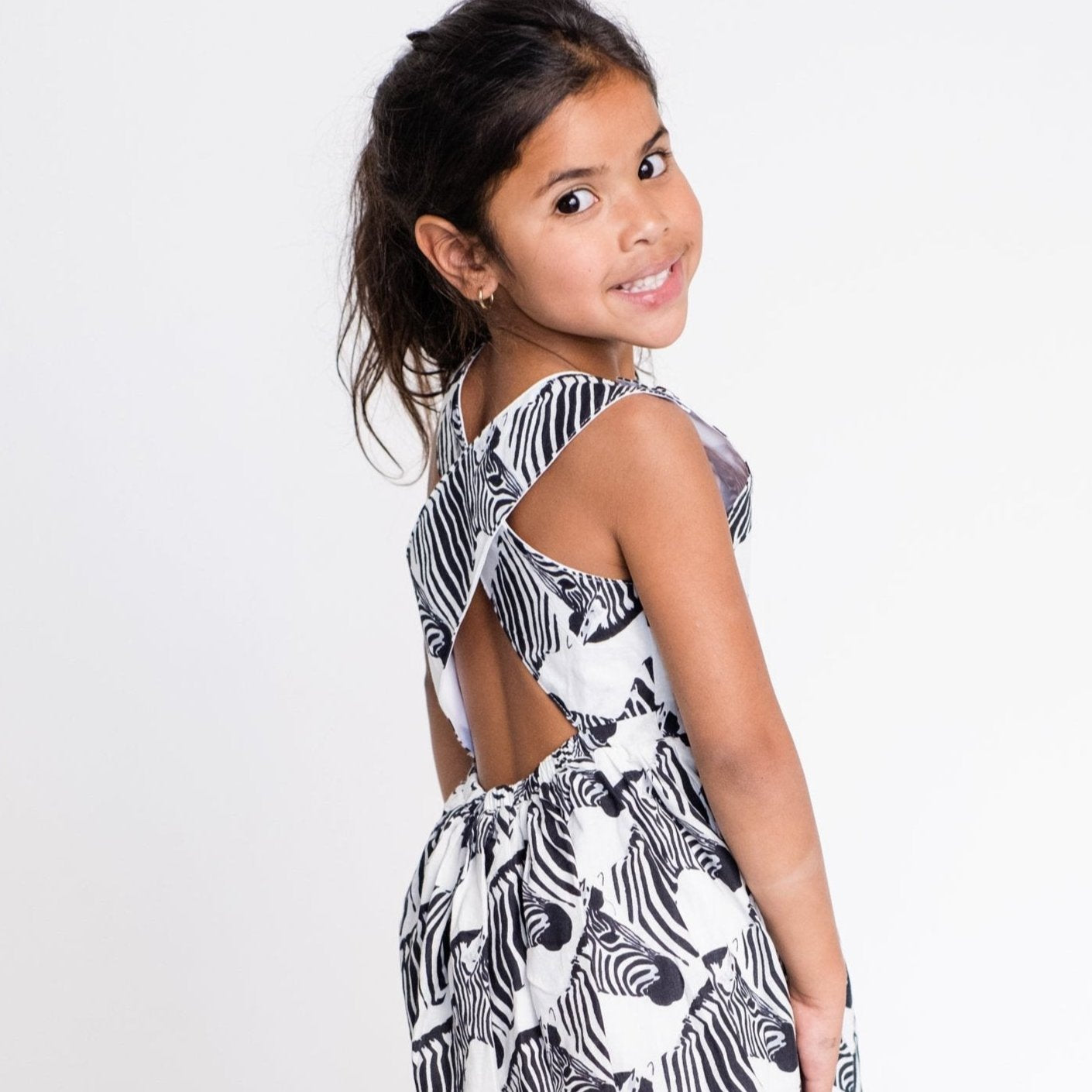 Girls Criss Cross back Dress - Black Zebra