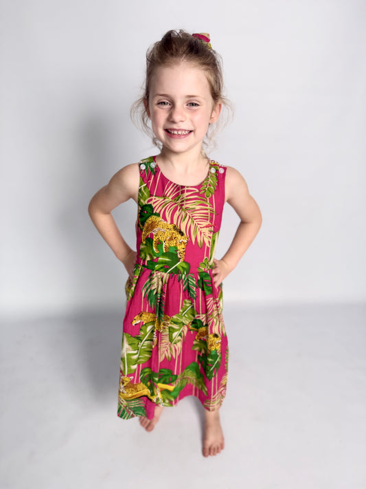 Girls Criss Cross back Dress - Dark Pink Savannah