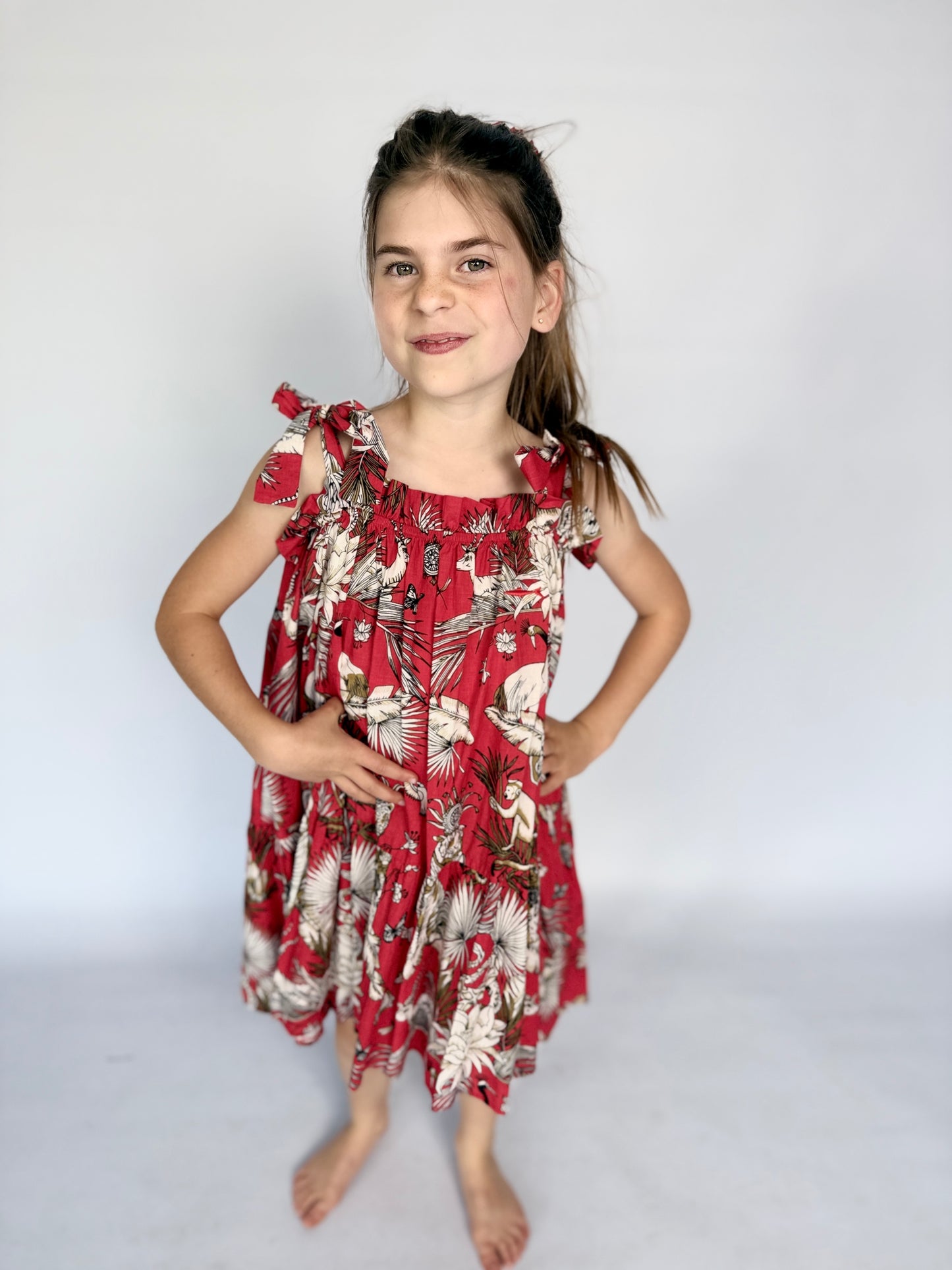 Girls Swirly Dress - Red Christmas Leopard