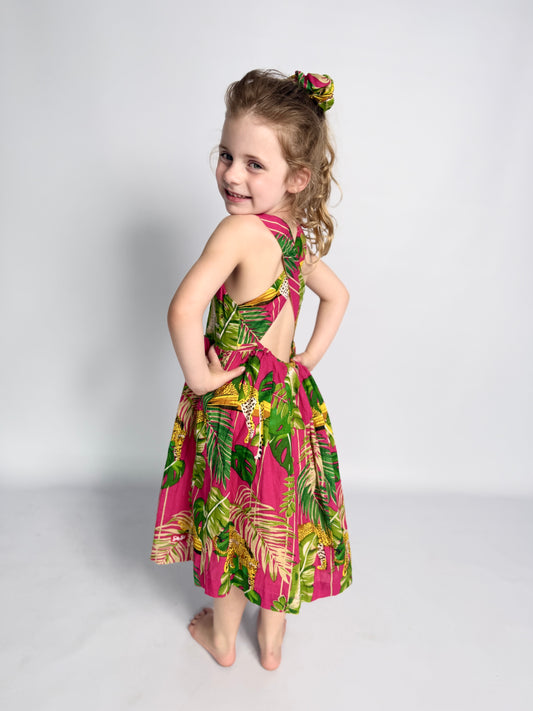Girls Criss Cross back Dress - Dark Pink Savannah