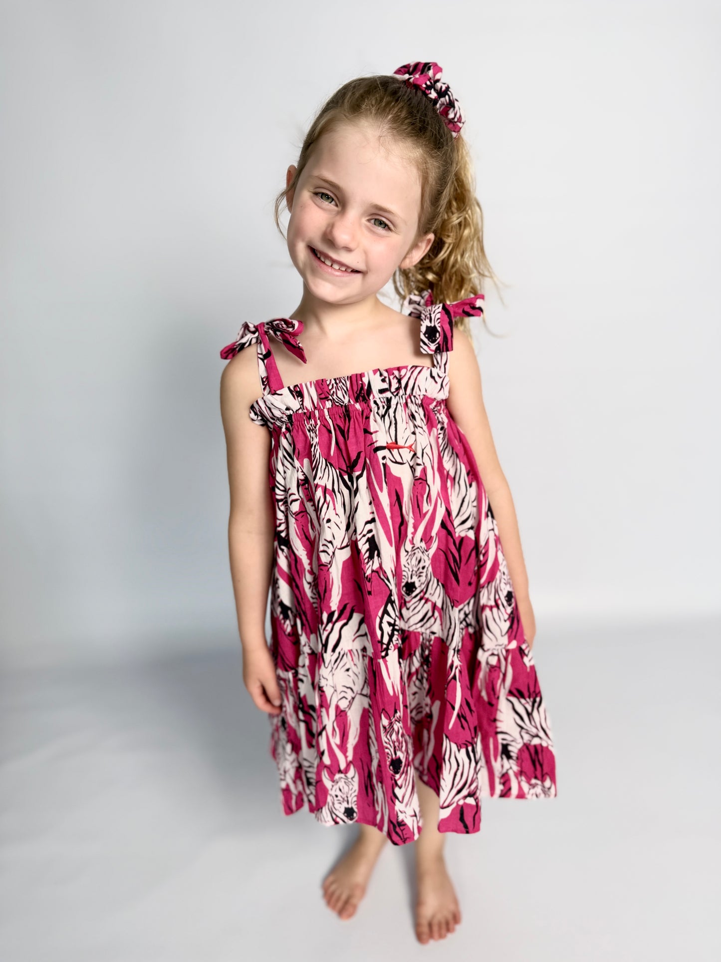 Girls Swirly Dress - Pink and Black Zebra