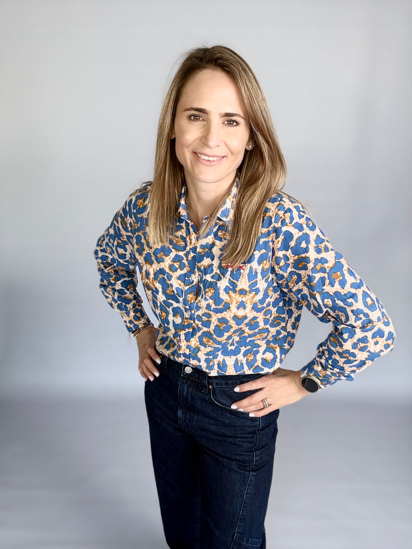 Ladies Shirt - Sky Blue Animal Print