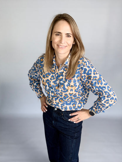 Ladies Shirt - Sky Blue Animal Print