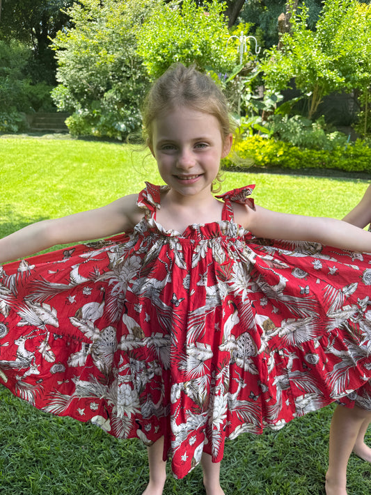Girls Swirly Dress - Red Christmas Leopard