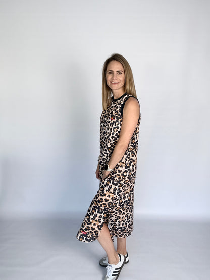 Ladies Sleeveless Dress - Navy Animal Print
