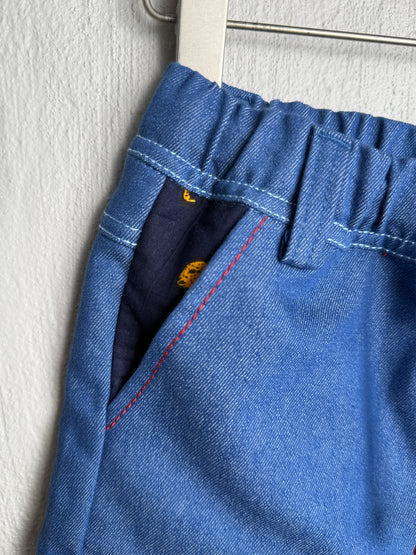 Boys Smart Shorts - Navy Denim - Navy w Orange Leopards Insert