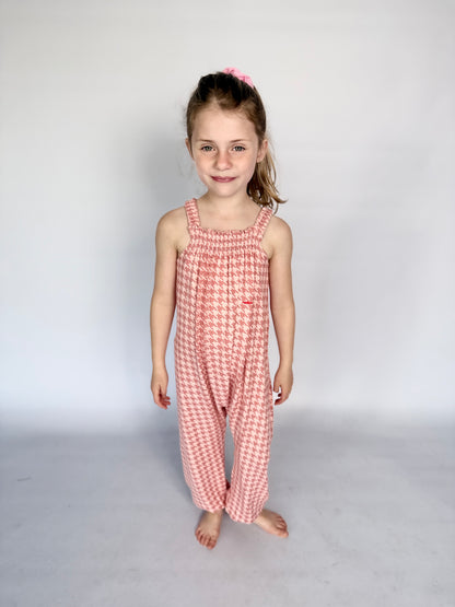 Girls Jumpsuit - Pink and White Houndstooth