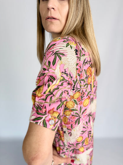 Ladies Shirt Dress - Pink Parrot