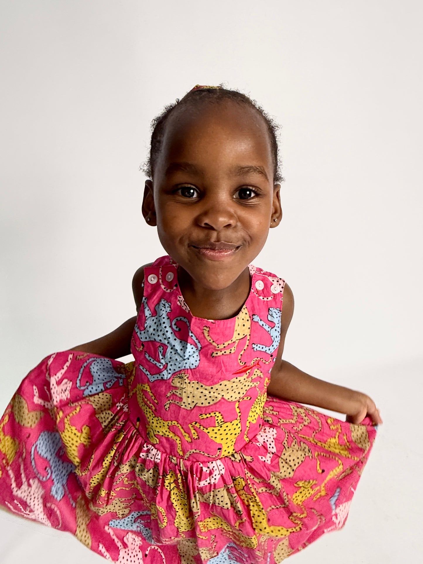 Girls Criss Cross back Dress - Cheetah on Pink