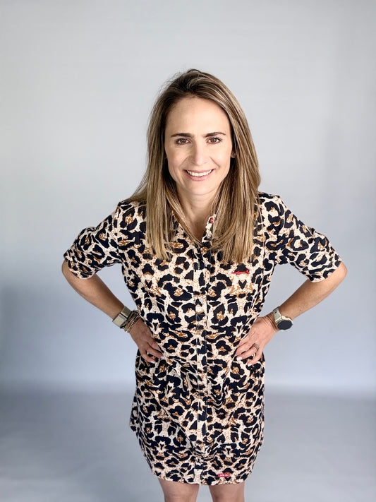 Ladies Shirt Dress - Navy Animal Print
