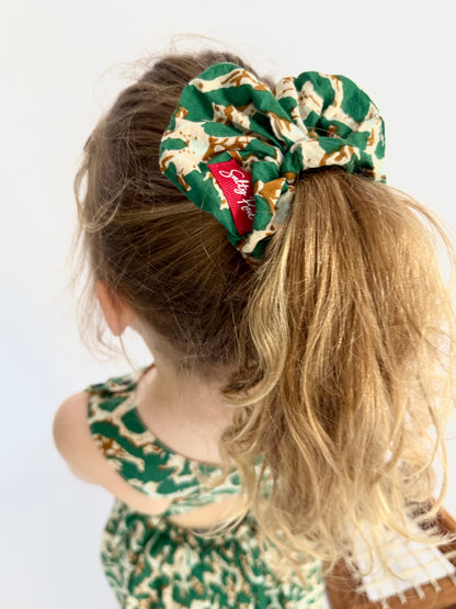 Girls Criss Cross back Dress - Green Animal Print